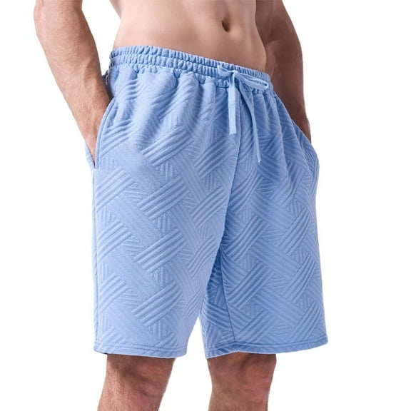 Men's Drawstring Waist Casual Shorts - Polyester, Textured Pattern for Summer