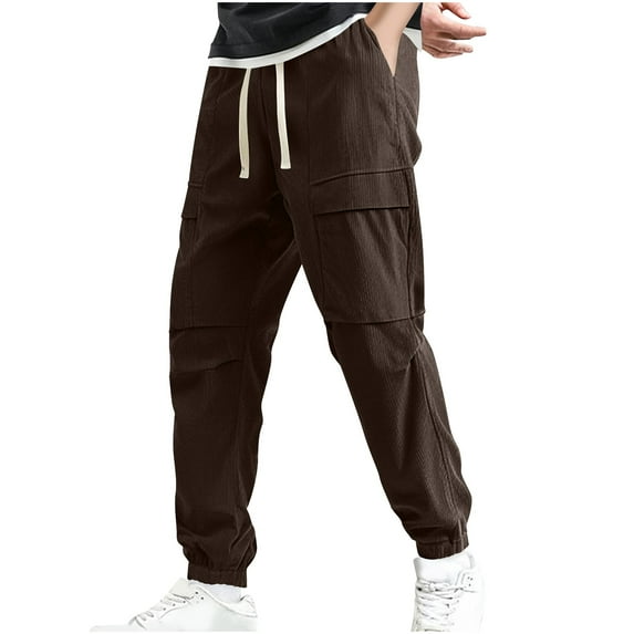 Men's Drawstring Waist Flap Pocket Jogger Cargo Pants Carrot Denim Jeans with Pocket
