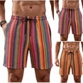 thumbnail image 1 of Men's Drawstring Waist Knited Jacquard Striped Shorts 7 Inch Boho Summer Beach Shorts with Pockets Size S-2XL Orange, 1 of 7