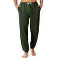 thumbnail image 1 of Men’s Drawstring Waist Lounge Pants with Pockets Relaxed Fit Lightweight Elastic Cuff Sleepwear Bottoms for Home Wear Dark Green 3XL, 1 of 2