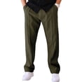thumbnail image 1 of Men's Drawstring Waist Seamed Straight Leg Casual Pants Green M, 1 of 10