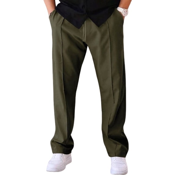 Men's Drawstring Waist Seamed Straight Leg Casual Pants Green M