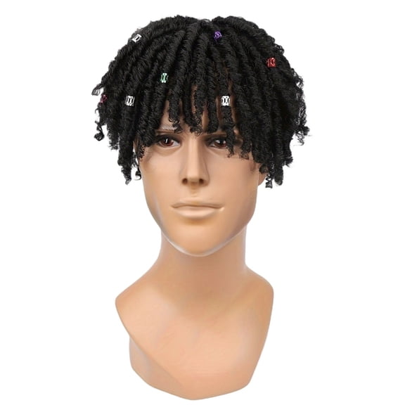 Men's Dreadlock Wig, 6 Inch Braids Hairpiece, Black High-Temperature Fiber, Clip-On Style