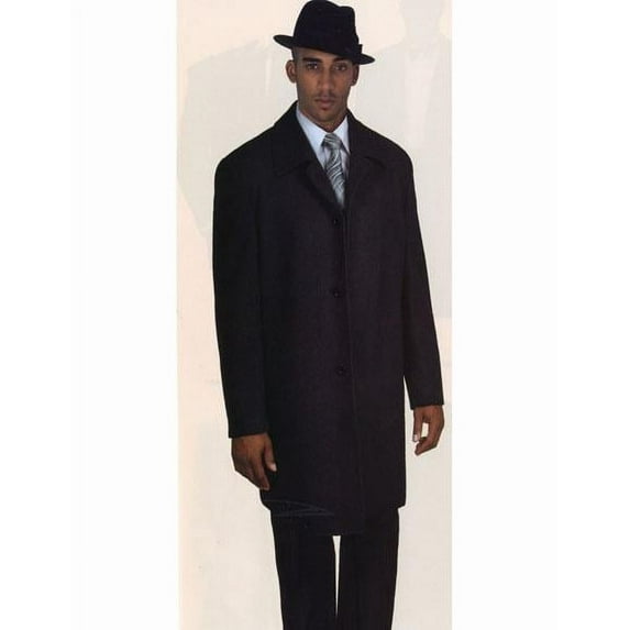 Men's Dress Coat 40 Inch Long Charcoal Grey Wool Blend Hidden Button Overcoat