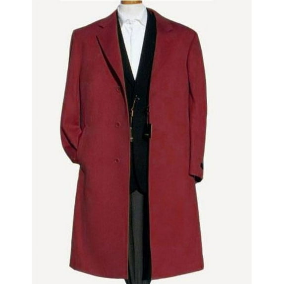 Men's Dress Coat Soft Finest Grade Overcoat ~ Long Men's Dress Topcoat - Winter Coat Dark Burgundy ~ Wine ~ Maroon Color