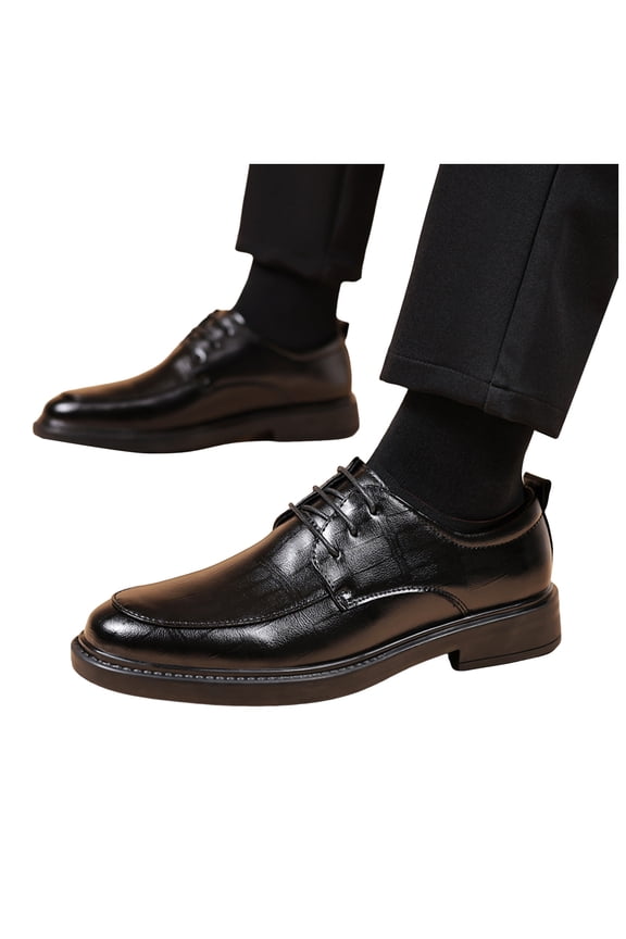Men's Dress Oxford Shoes Classic Lace Up Formal Cap Toe Shoes Chunky Low Heel Slip On Wide Width Business Loafers Black Size 9