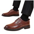 thumbnail image 1 of Men's Dress Oxford Shoes Classic Lace Up Formal Cap Toe Shoes Chunky Low Heel Slip On Wide Width Business Loafers Brown Size 7, 1 of 5
