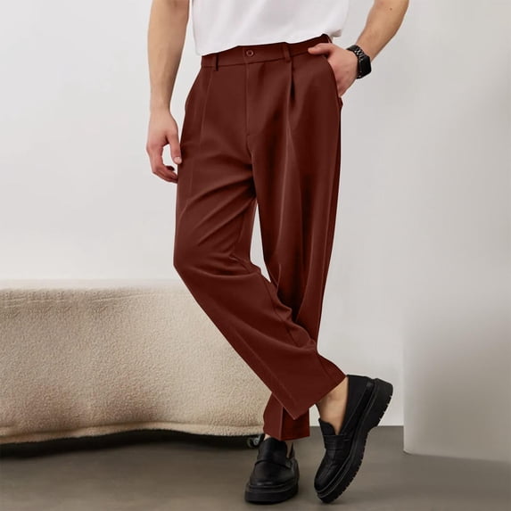 Men's Dress Pants Business Casual Suit Trousers Flat Front Relaxed Fit Classic Straight Leg Slacks with Pockets for Office Work Formal Wedding Golf Lightweight