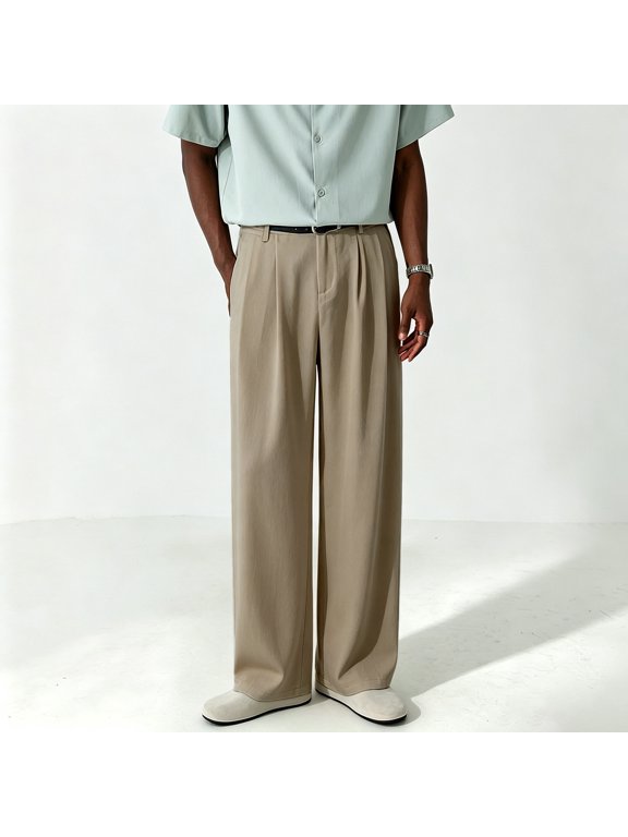 Men's Dress Pants Classic Fit Pleated Microfiber Adjustable Waistband S-XL(without belt)