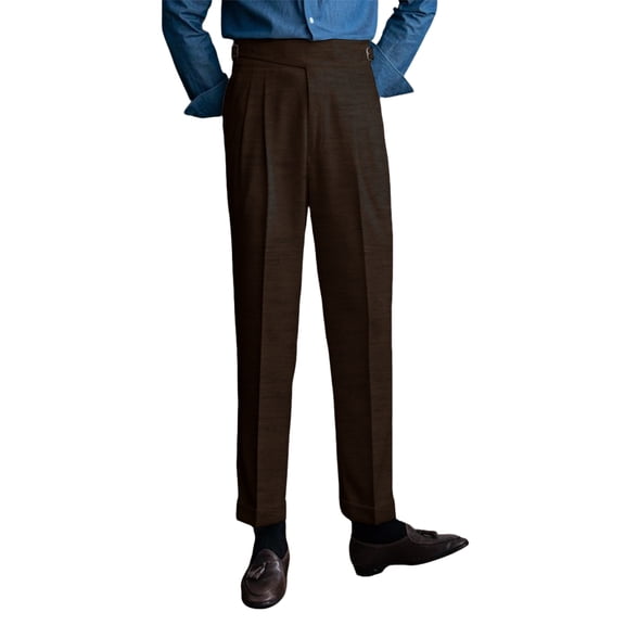 Men's Dress Pants, Classic Naples Italian Style Business Trousers with Tailored Fit for Formal Occasions, Office, Wedding and Professional Wear,Coffee,32