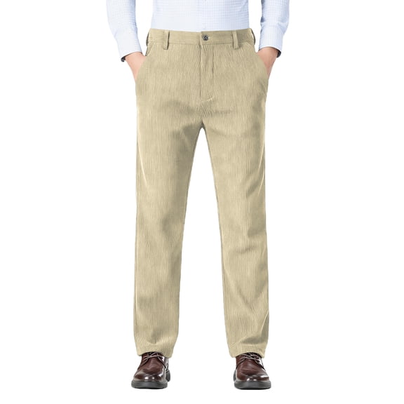 Men's Dress Pants, Corduroy Suit Trousers with Pleated Front, Casual Straight Leg Design for Fall Winter Business, Formal and Office Wear,Complexion,32