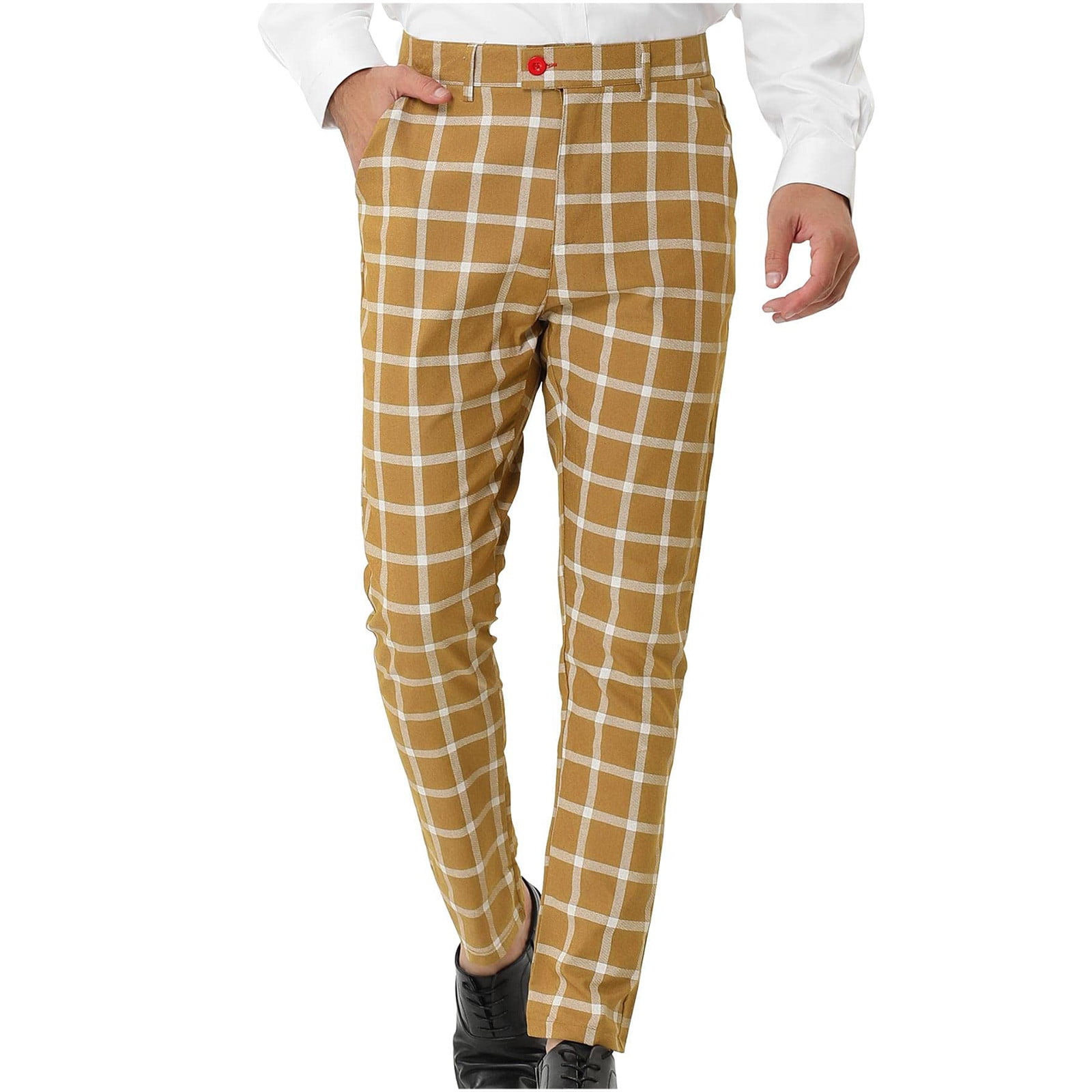 Men's Dress Pants Plaid Skinny Flat-Front Suit Pants Stretch