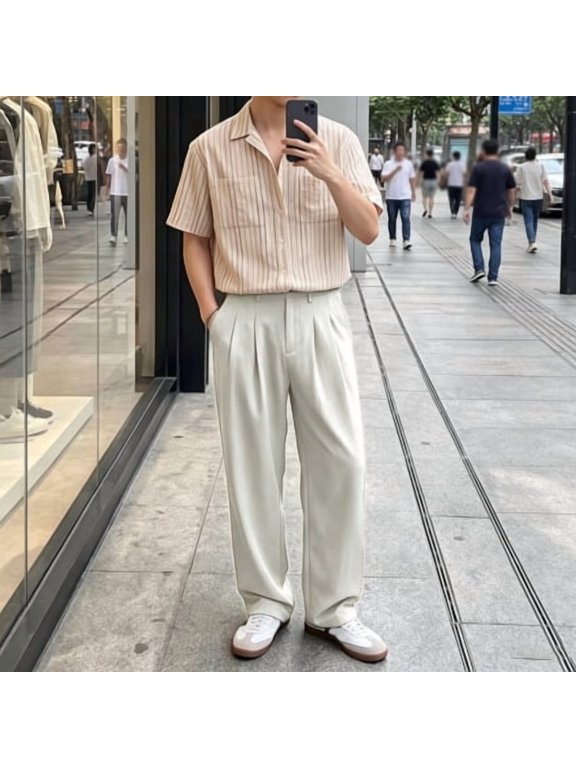 Men's Dress Pants Relaxed Classic Double Pleated Office Business Trousers S-XL