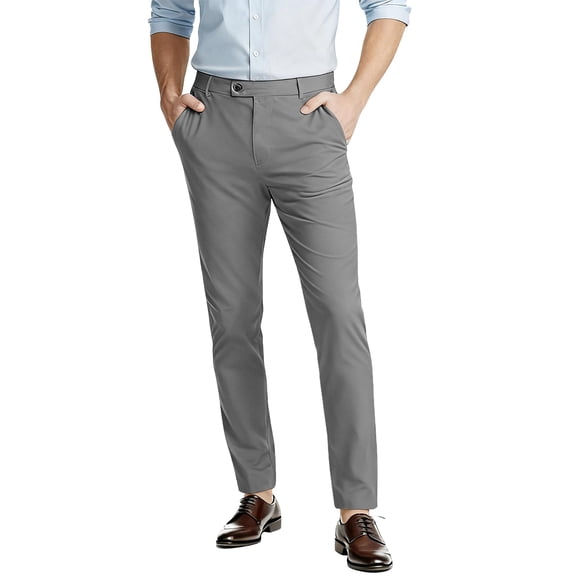 Men's Dress Pants Slim Fit Stretch Formal Pants for Business and Office Wear - Comfortable and Professional with Modern and Elegant Design,Gray,M