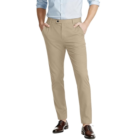 Men's Dress Pants Slim Fit Stretch Formal Pants for Business and Office Wear - Comfortable and Professional with Modern and Elegant Design,Khaki,M