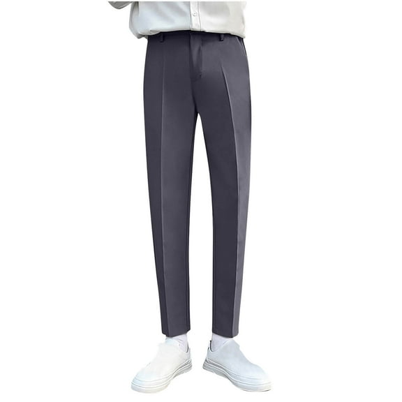ZQUUVOU Men's Dress Pants Solid Color Pocket Casual Straight Leg Pants Dark Gray