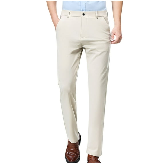 ZQUUVOU Men's Dress Pants Solid Color Slim Fit Solid Color Full Length Pants Yellow