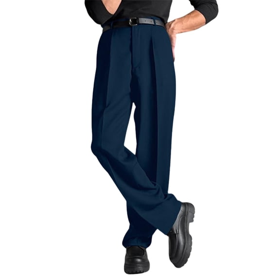Men’s Dress Pants with Straight Leg and Pleat-Front Design for Casual Suit Wear, Plain Comfort Fit Ideal for Work and Business, Long Trouser Style for Daily Office Use,Navy,M