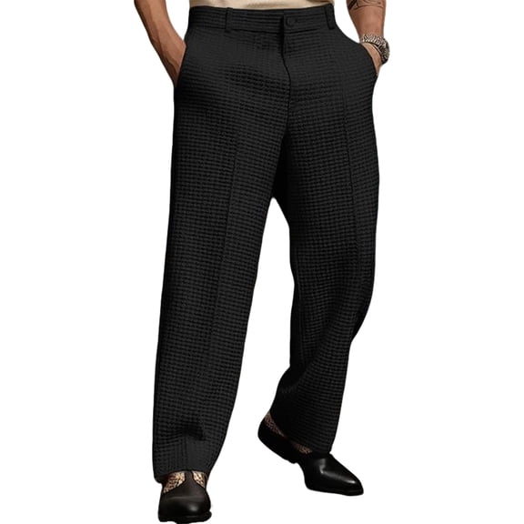 Men’s Dress Pants in Relaxed Fit with Wide Leg and Pleat Front, Casual Lightweight Suit Trousers for Business Work Clothes,Black,S