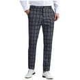 thumbnail image 1 of Men's Dress Plaid Trousers Slim Fit Flat Front Business Pants Fashion Stretch Skinny Golf Office Long Pants with Pockets (L, Dark Gray), 1 of 6