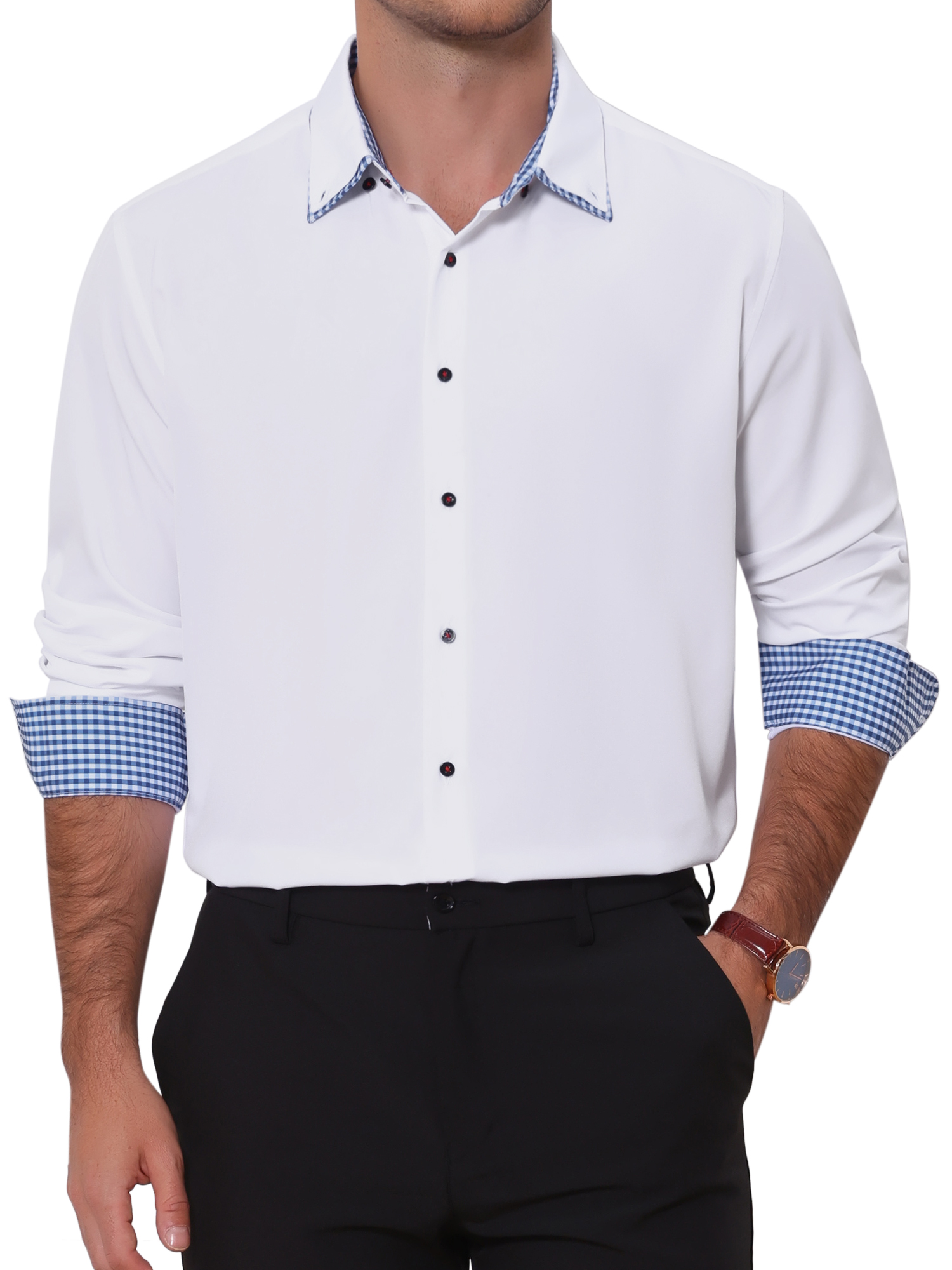 Men's Dress Shirt Casual Business Long Sleeve Button Down Shirts M White