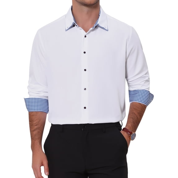 Men's Dress Shirt Casual Business Long Sleeve Button Down Shirts M White