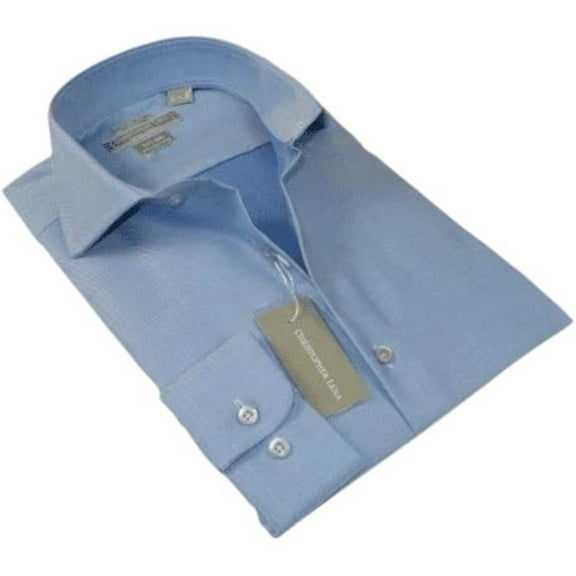 Men's Dress Shirt Christopher Lena 100% Cotton Wrinkle Free C507RSSR Blue Slim