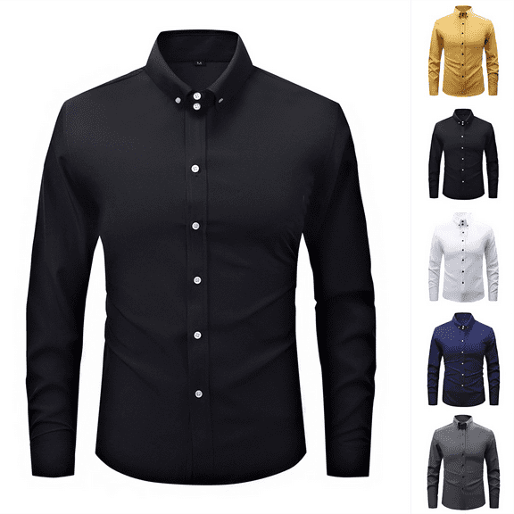 Men's Dress Shirt Long Sleeve Button Down Shirt Slim Fit Wrinkle-Free Business Shirts Stretch Classic Casual Regular Fit