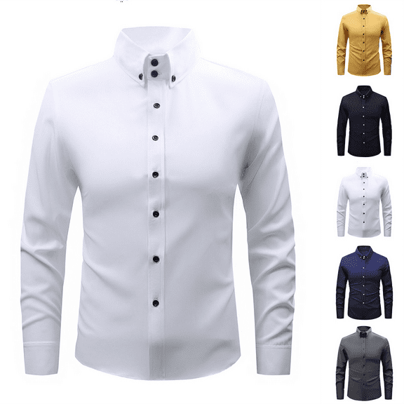 Men's Dress Shirt Long Sleeve Button Down Shirt Slim Fit Wrinkle-Free Business Shirts Stretch Classic Casual Regular Fit