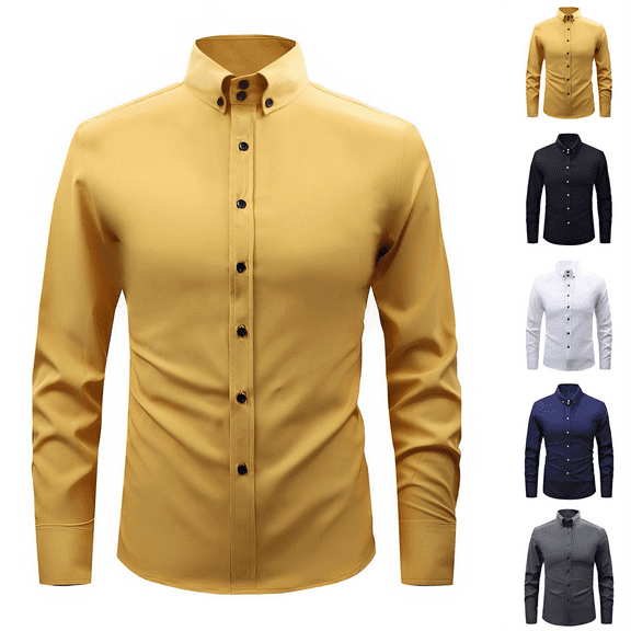 Men's Dress Shirt Long Sleeve Button Down Shirt Slim Fit Wrinkle-Free Business Shirts Stretch Classic Casual Regular Fit