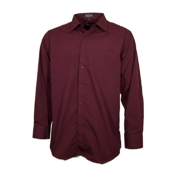 Men's Dress Shirt Long Sleeve Button Up Solid Formal Front Pocket Classic Shirt, Burgundy, S