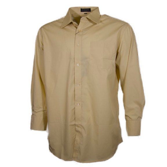 Men's Dress Shirt Long Sleeve Button Up Solid Formal Front Pocket Classic Shirt, Khaki, S