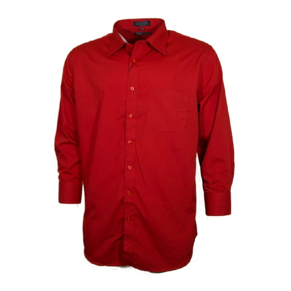 Men's Dress Shirt Long Sleeve Button Up Solid Formal Front Pocket Classic Shirt, Red, S