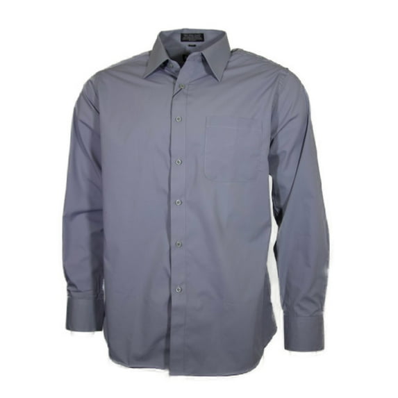 Men's Dress Shirt Long Sleeve Button Up Solid Formal Front Pocket Classic Shirt, Silver, L