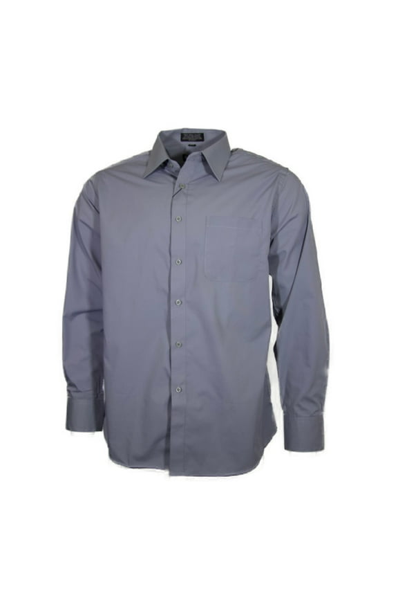 Men's Dress Shirt Long Sleeve Button Up Solid Formal Front Pocket Classic Shirt, Silver, S