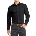 thumbnail image 1 of Men's Dress Shirt Long Sleeve Regular Fit Button Up Pocket Solid Standard Cuff Black, 1 of 2