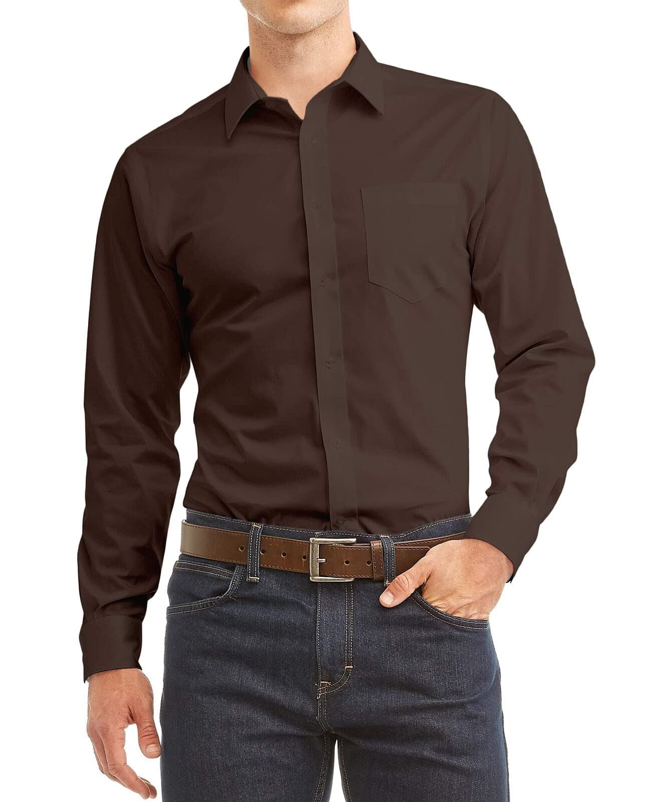 Men's Dress Shirt Long Sleeve Regular Fit Button Up Pocket Solid