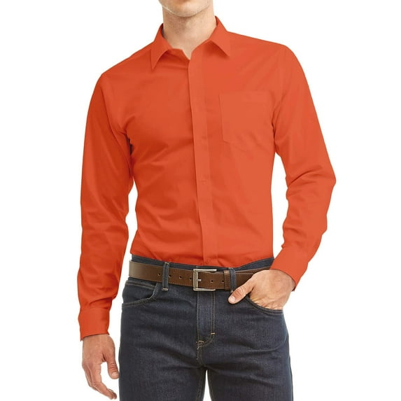 Men's Dress Shirt Long Sleeve Regular Fit Button Up Pocket Solid Standard Cuff Orange