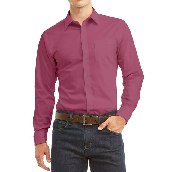 Men's Dress Shirt Long Sleeve Regular Fit Button Up Pocket Solid Standard Cuff Rose