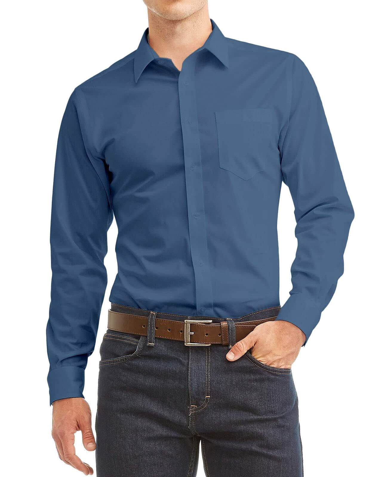 royal blue dress shirt walmart VKWEAR Boy's Classic Fit Long Sleeve Casual Button Down Toddler Kids Dress Shirt (Royal Blue, 16)