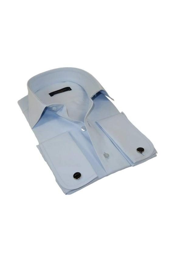 Men's Dress Shirt MARCUZZI Turkey 100% Soft Cotton French Cuffs Marc2 Blue