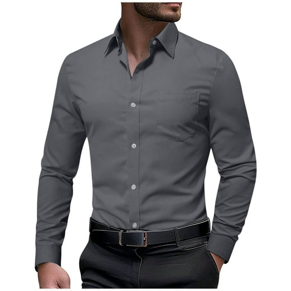 Men's Dress Shirt Regular Fit Stretch Stain Shield Long Sleeve Solid Business Wedding Button Down Shirts