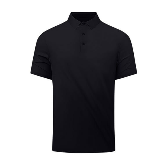 ZQUUVOU Men's Dress Shirt Short Sleeved Lapel Solid Button For Business Outdoor Top B-Black