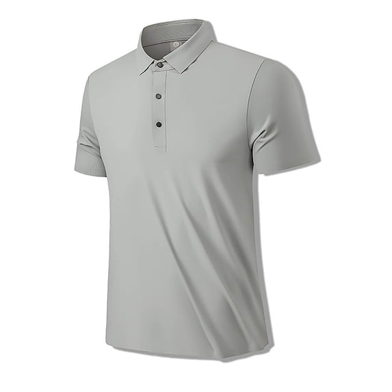 ZQUUVOU Men's Dress Shirt Short Sleeved Lapel Solid Button For Business Outdoor Top C-Gray