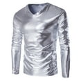 thumbnail image 1 of Men's Dress Shirt Slim Fit V-Neck Long Sleeve Top with a Sleek Shiny Finish for Formal Wear, 1 of 2