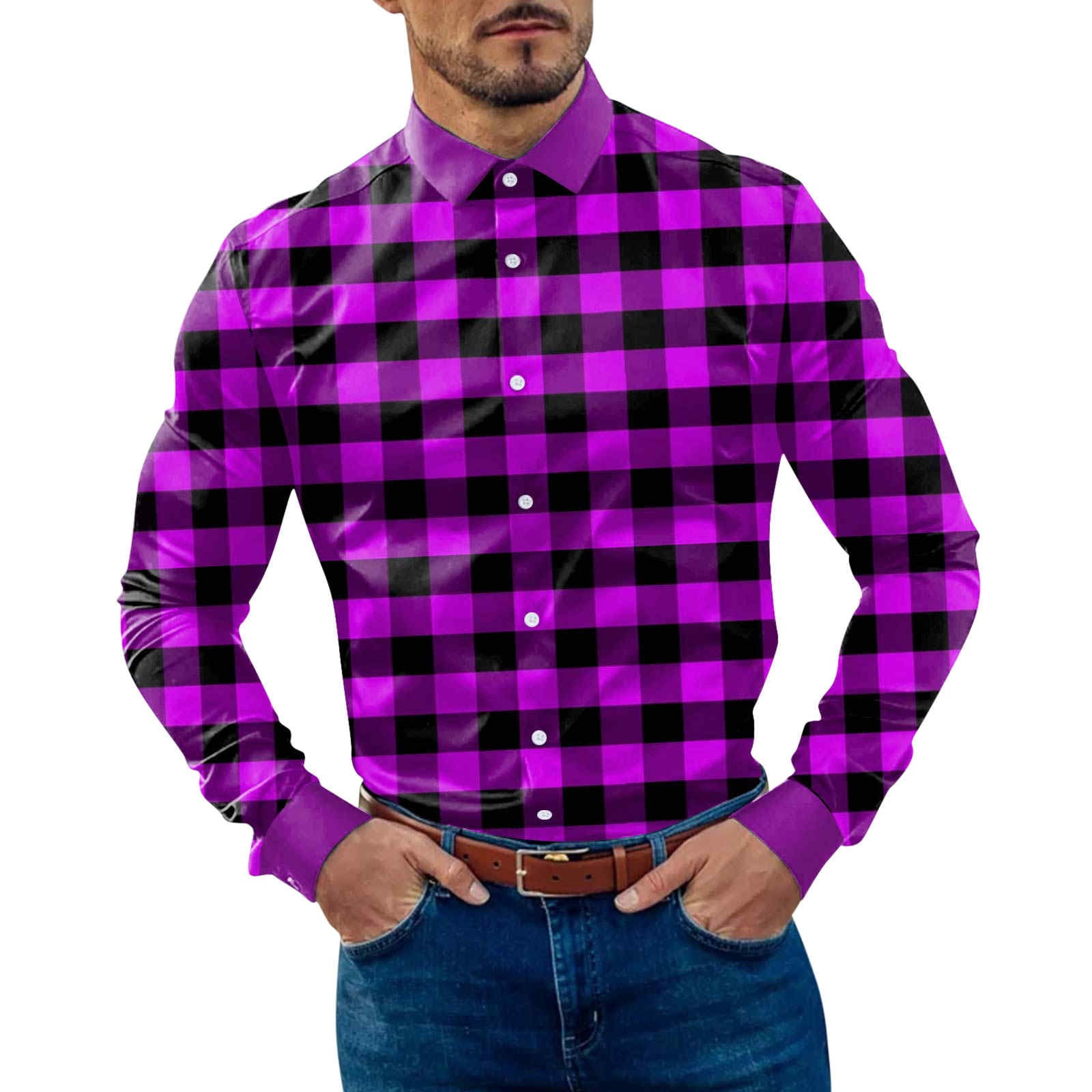 Purple checkered cheap dress shirt