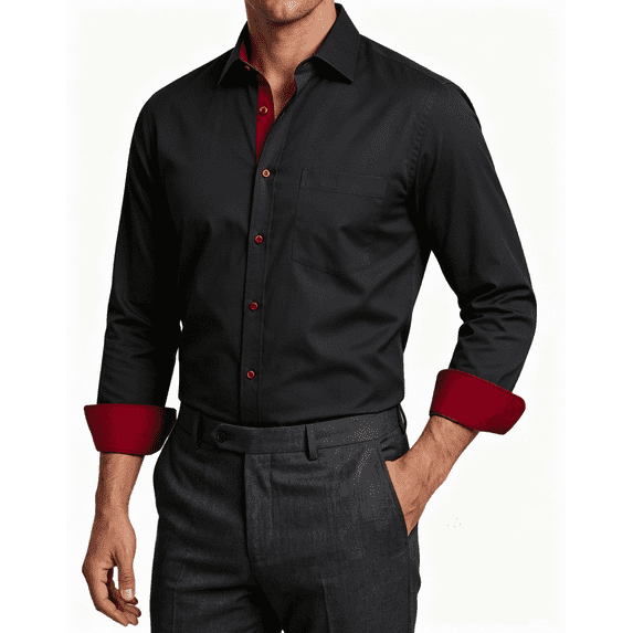 Men's Dress Shirts Casual Long Sleeve Business Office Wear Top Regular Fit Button Down Shirts Formal Wedding Blouse