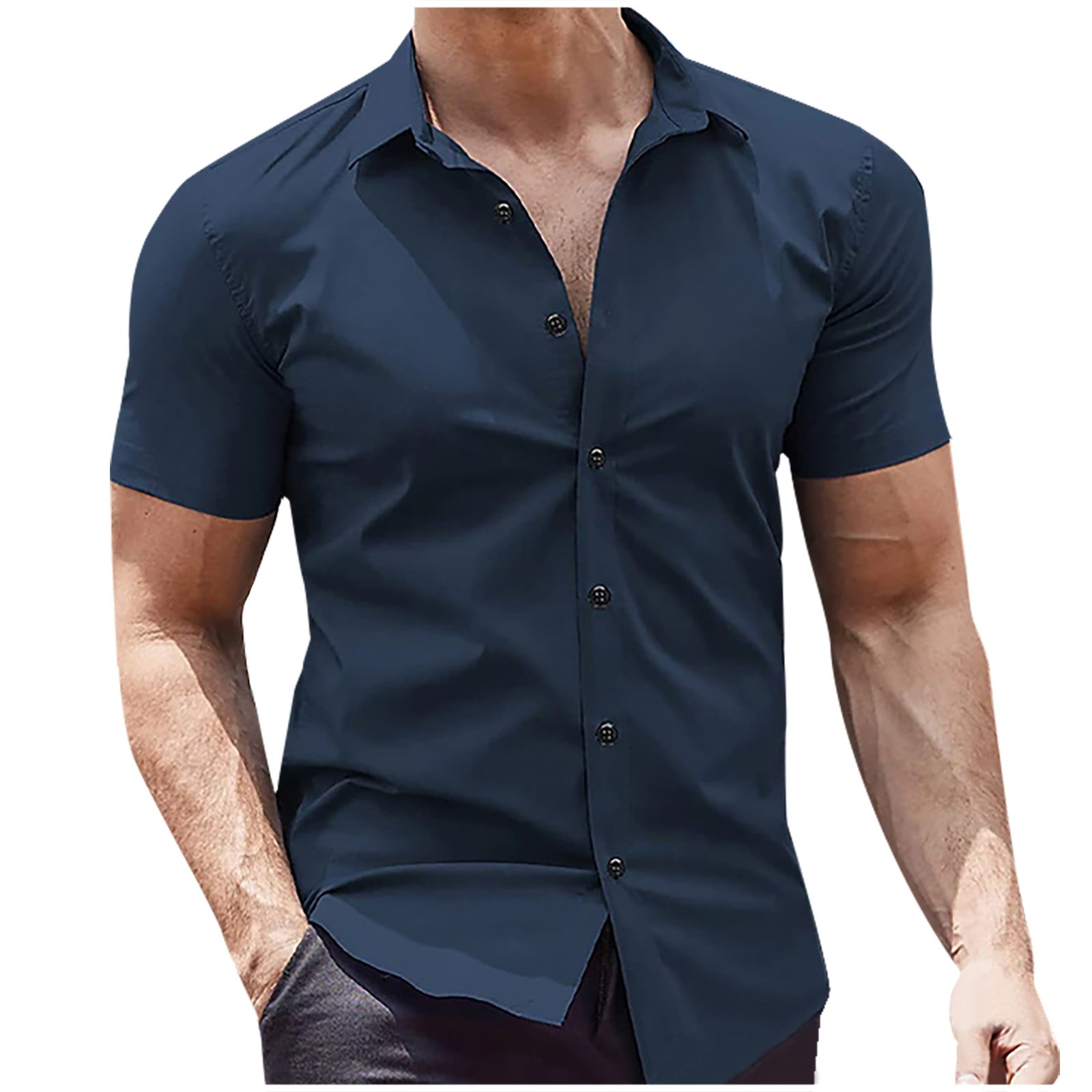 Men's Dress Shirts Casual Short Sleeve Button Down Elasticity Athletic Fit  Wrinkle-Free Shirt Slim Fit Stretch Shirt Casual Regular Fit Printed Shirts  - Walmart.com