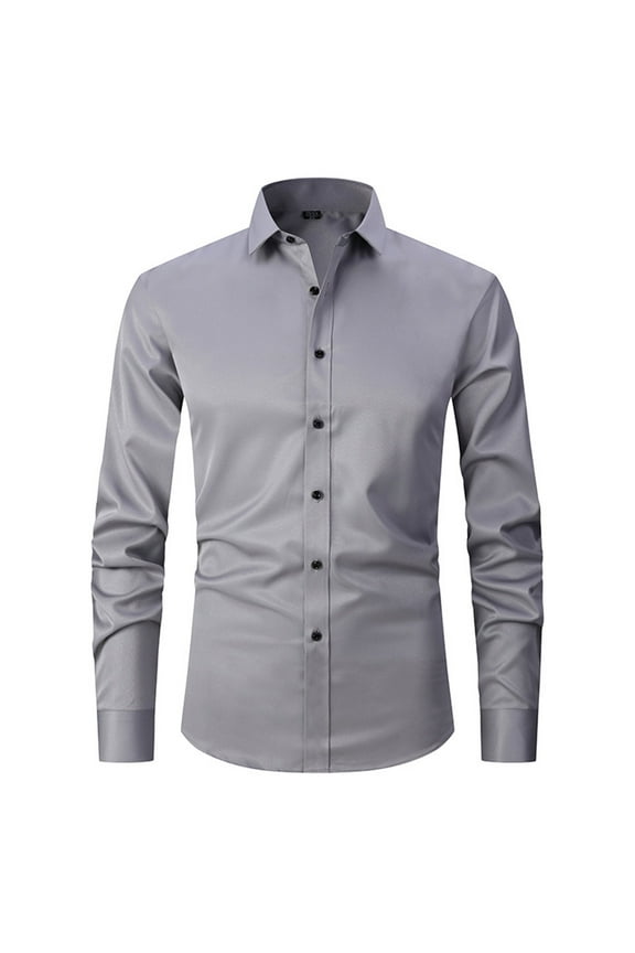 Men's Dress Shirts Long Sleeve Smart Casual Plain Button Shirt Non Iron Solid Turn Down Collar Business Shirts Regular Fit Stretch Wedding Work Office Oxford Formal Shirt