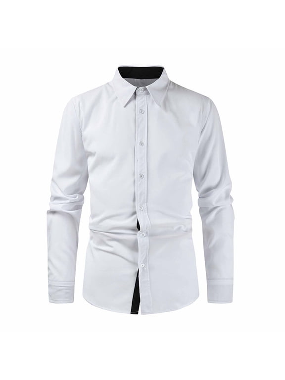 Men's Dress Shirts Clearance Long Sleeve Smart Casual Plain Shirt Button Down Non Iron Business Shirts Regular Fit Stretch Wedding Work Office Oxford Formal Shirt